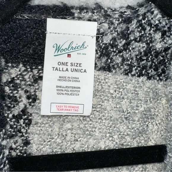 Woolrich Womens Wrap Black White Buffalo Plaid OS Open Front Fringe Cape - Picture 3 of 3